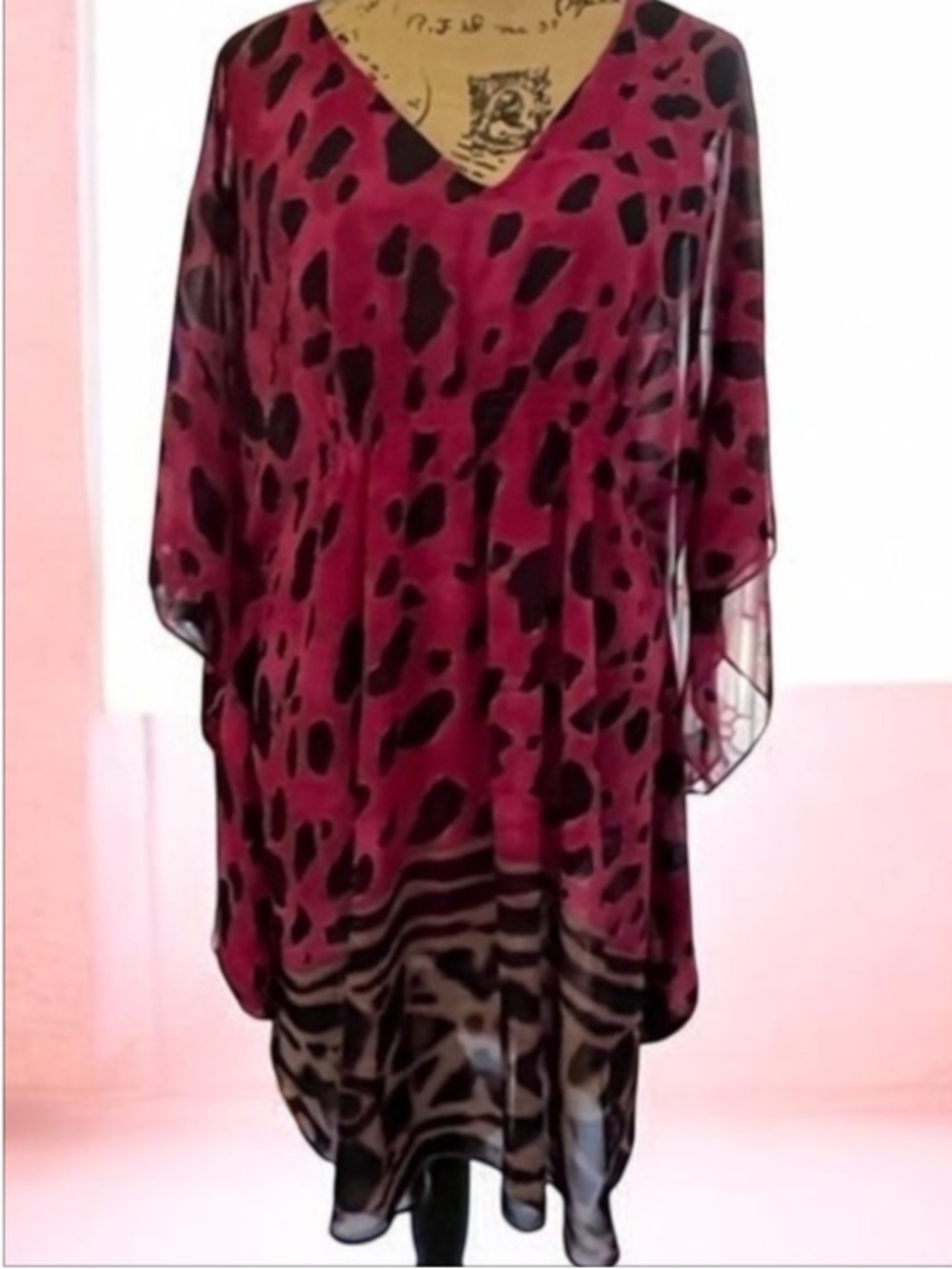 INC international Leopard Print Batwing Dress kaftan 12 cover up